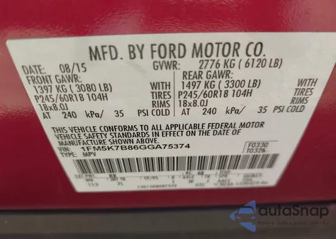 2016 Ford Explorer z USA, uszkodzony, nr VIN 1FM5K7B86GGA75374